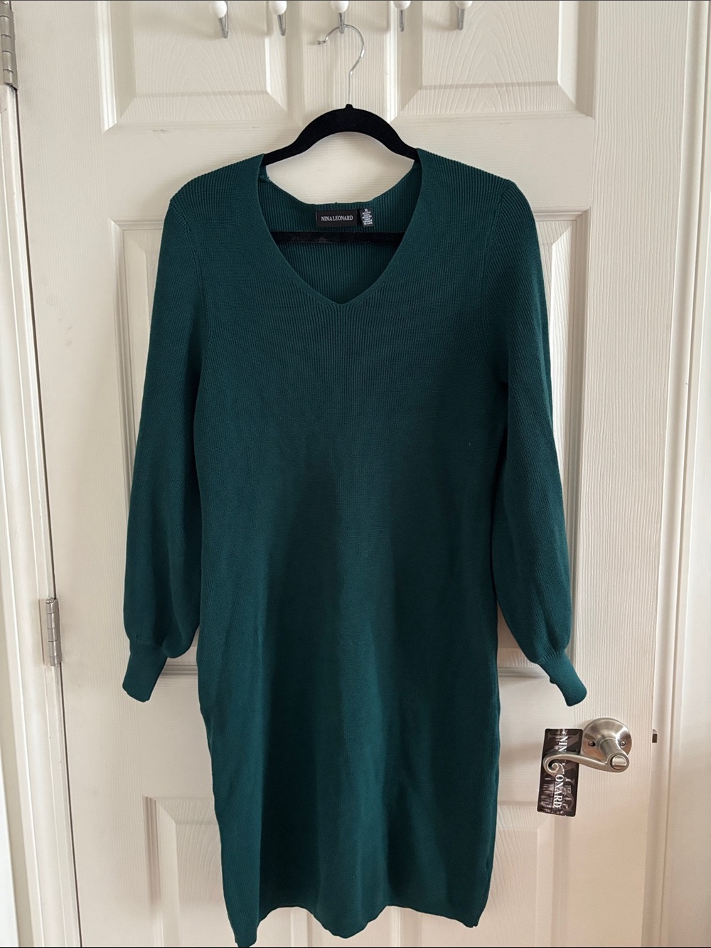 Nina Leonard Deep Teal V-Neck Sweater Dress